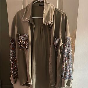 Chic Sequin Embellished  army green Jacket.